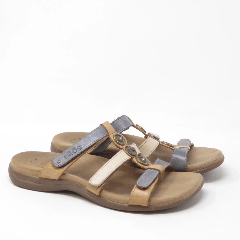 Taos Prize 4 Womens Sandals Brown Blue Leather Strappy Medallion 8
